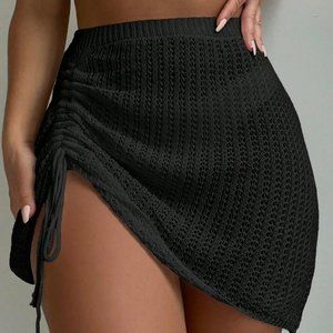 Crochet Cover up skirt, Boho Beach Mini skirt, Beachwear, Drawstring Side Skirt